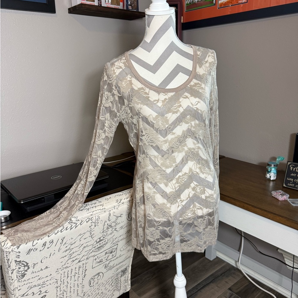 Vocal Tan Fitted Sheer Blouse